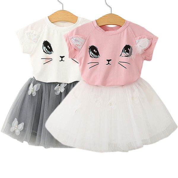 

pudcoco girl clothes cotton 2-7t adorable kids baby girls outfits clothes t-shirt +tutu dress sets, White