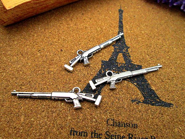 

45pcs sniper rifle charms silver tone 2 sided rifle gun charms pendant 45x11mm, Bronze;silver