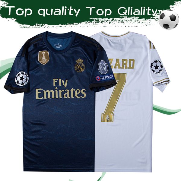 

Size 4xl real madrid home white football hirt 19 20 7 hazard 9 benzema occer jer ey 2020 18 jovic deep blue football uniform