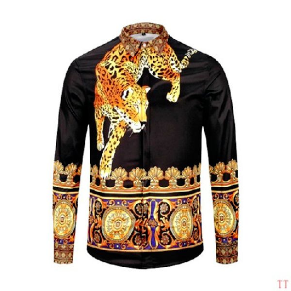 

versace men мужская рубашка slim fit мода животных печатных мужские рубашки masculina vs рубашка с длинным рукавом мужская одежда высокого к, Black