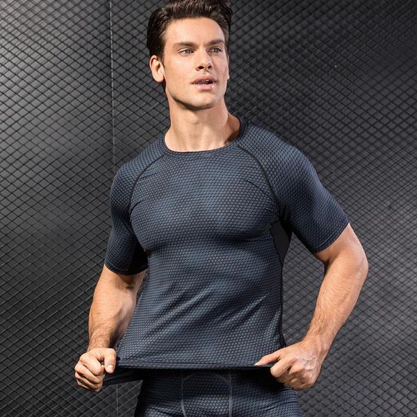 

men gym tshirt 3d print o neck short sleeve quick dry strechy bodycon running workout training sportswear jogging tights tee, White;black