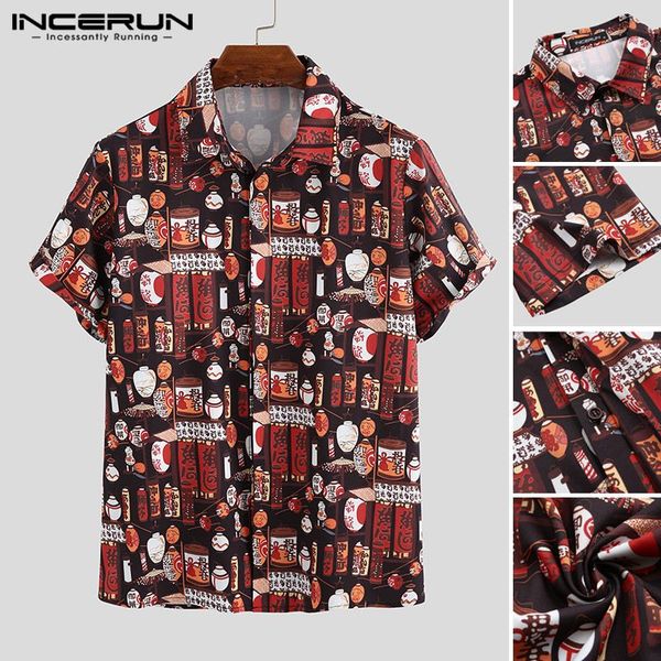

men printed shirts casual short sleeve lapel shirt chinese style vintage printing man loose button holiday blouse plus size, White;black