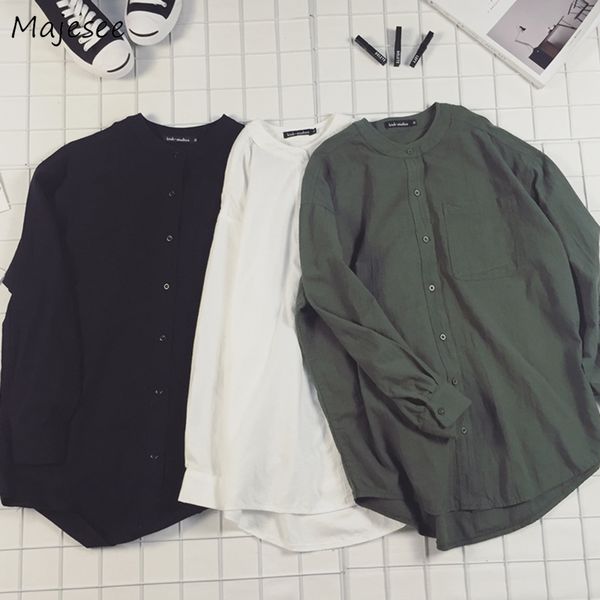 

мужские рубашки твердая тонкий льняной chic модные простые мужские корейский дышащий all-матч daily outwear стенд воротник ulzzang leisure, White;black