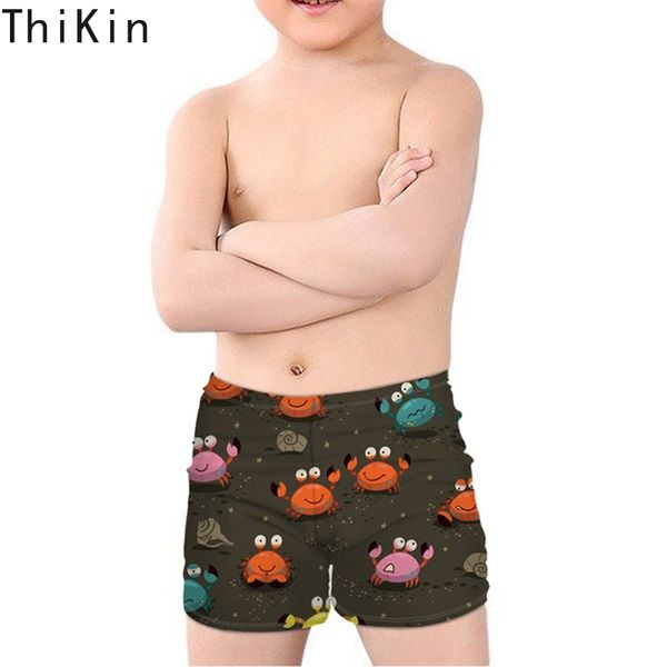 

thikin boys' summer swimming trunks with kawaii cartoon sea animal crab printed bathing beach swimsuit breath children swimwear