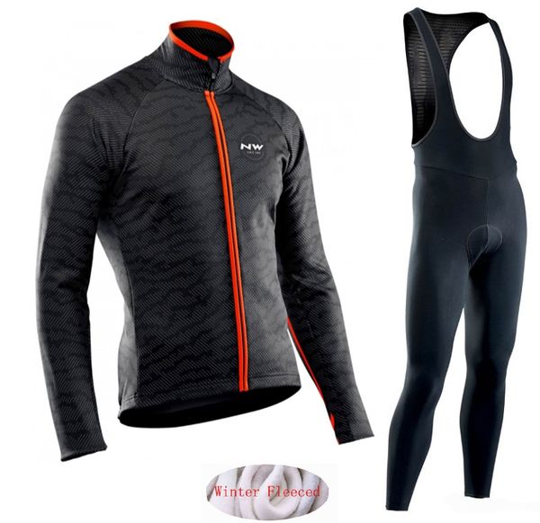 

northwave warm 2019 winter thermal fleece cycling clothes nw men's jersey suit outdoor riding bike mtb clothing bib pants set, Black;red