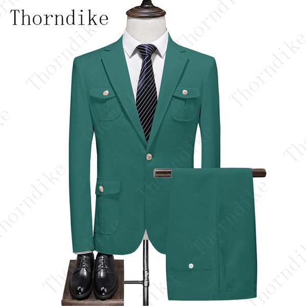 

thorndike groom male wedding dance dress slim tuxedo men formal business suit 2 pcs (jacket + trousers) terno masculino 22 color, White;black