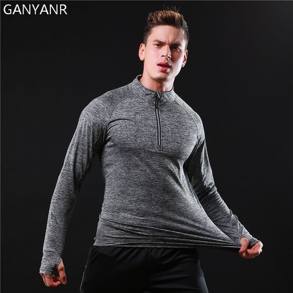 

ganyanr brand running t shirt men long sleeve sportswear tennis jogging fitness tee slim fit quick dry exercise gym sports