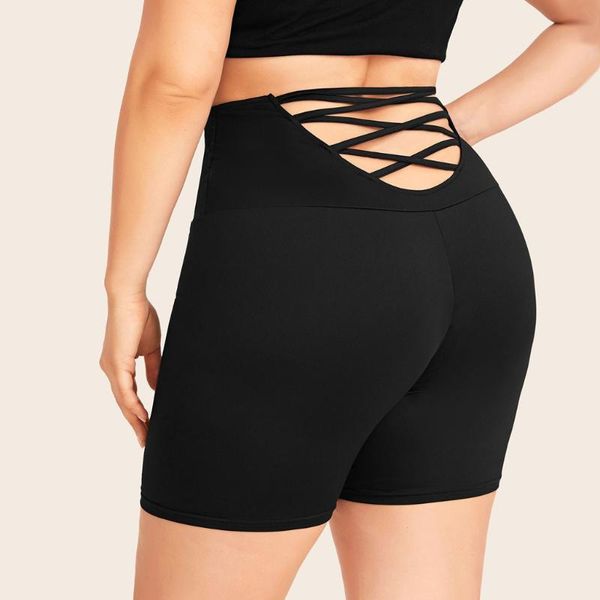 

solid color black cross tie womens elastic high waist leggings tight sports shorts yoga short pants ladies jogging running, White;red