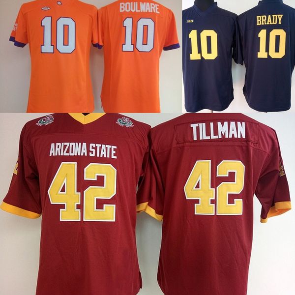 

womens arizona state sun devils#42 pat tillman #clemson tigers #10 ben boulware# michigan wolverines #10 brady#college football jerseys, Black;red