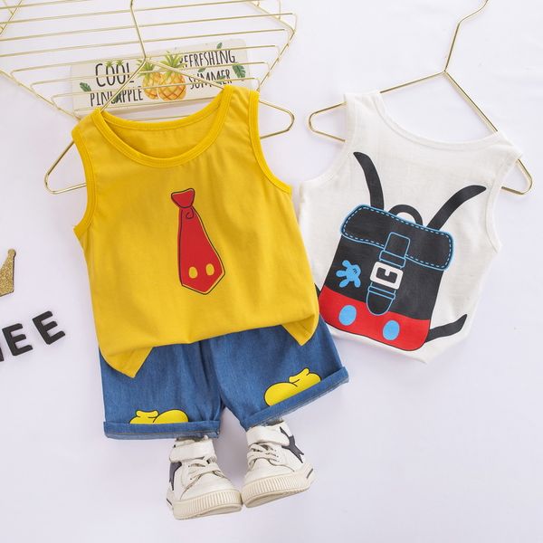 

baby clothes set for boys sleeveless printed vest + shorts 2pcs toddler outfits suits children holiday costume infant clothing, White