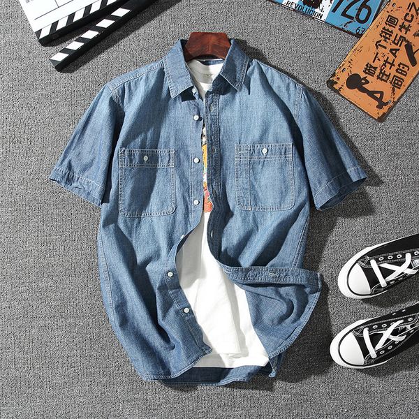 

luxury high-quality soft and comfortable cotton denim shirt 2020 summer new brand business casual men's short-sleeved shirt 8549, White;black