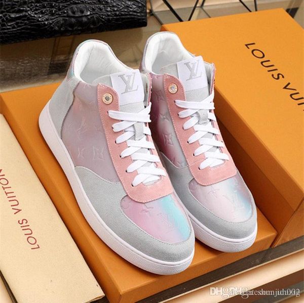 

19ss rhyton leather sneakers with ny la luxury designer mens rhyton casual shoes fashion vintage womens thick sneaker trainers dad shoes wit, Blue;gray