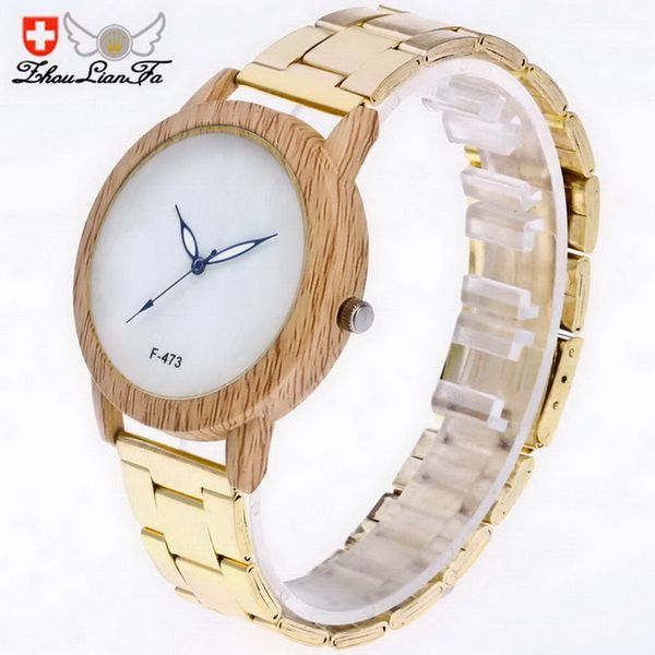 

fashion quartz watch for women classic wooden pattern watch with steel wrist band lxh, Slivery;brown
