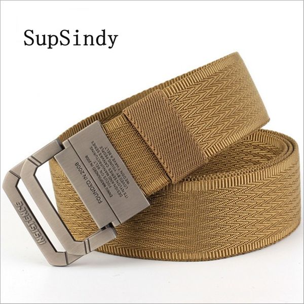 

supsindy fashion casual men belt alloy double ring buckle nylon canvas waist belt army women belts high quality, Black;brown