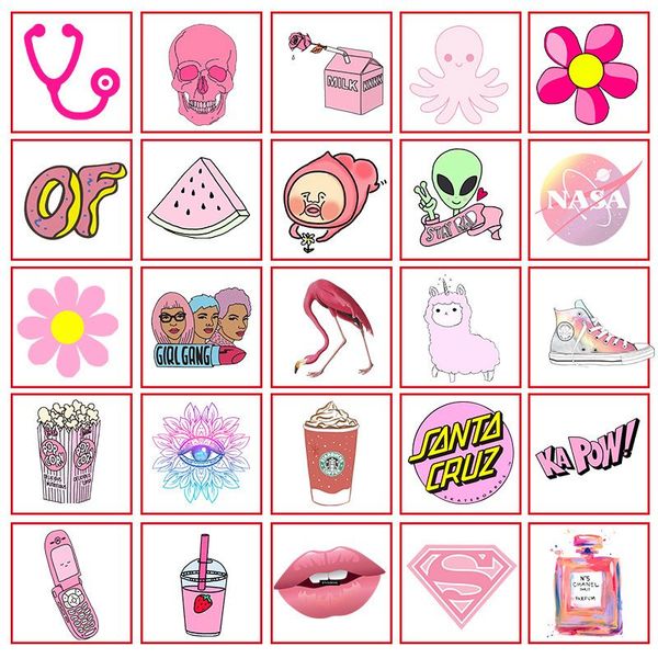 

vsco girls stickers waterproof pink car sticker for fridge luggage moto car suitcase fashion lapsticker 50pcs / 1 opp ship, Silver
