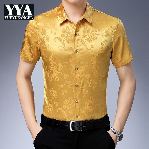 

летние дышащие мужские искусственные шелковые рубашки с коротким рукавом старинные цветочные печатные деловые люди повседневная slim fit руб, White;black