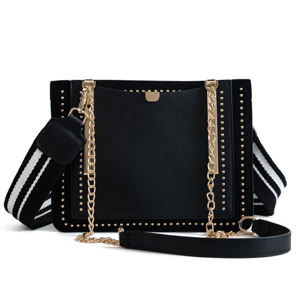 

black crossbody hand bags for women's fashion handbag bolso mujer metal chain tote bag torebka casual leather messenger bag #c10