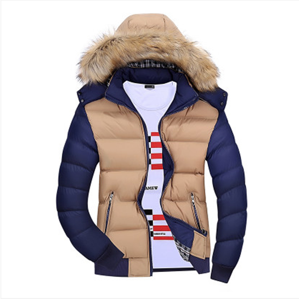 

winter down jacket men casual fur hooded cotton padding parka mens brand windproof waterproof patchwork windbreaker jackets male, Black