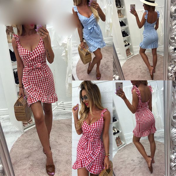 

женщины дизайнера одежда дизайнер одежды sexy summer bodycon сборка plaid платье женщина красных женщины спагетти ремень backless смычок пла, Black;gray