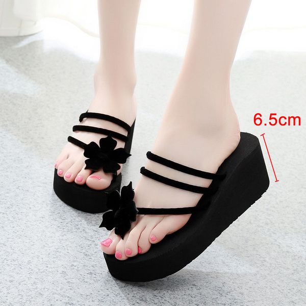 

2019 new summer women flip flops slippers high heel platform wedge thick beach casual thong sandals shoes hd88, Black
