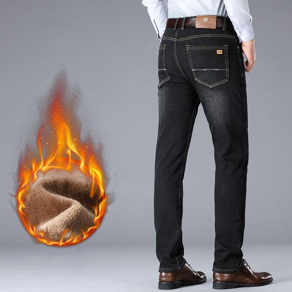 

winter jeans men black blue color slim fit thick velvet pants warm jeans for men fashion casual fleece trousers plus size 40
