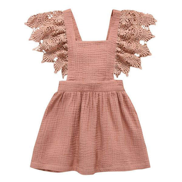 

girl's dresses summer baby clothes solid color lace suspender christmas dress little girl sweet style cutout sleeves elegant princess, Red;yellow