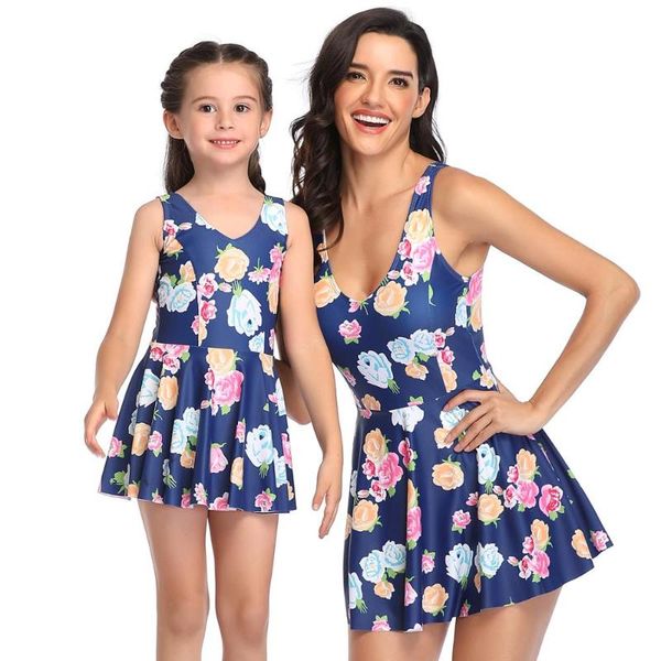 

new beachwear mother daughter swimsuit family look mommy and me sister matching swimwear outfits look mum and girl dresses, Blue