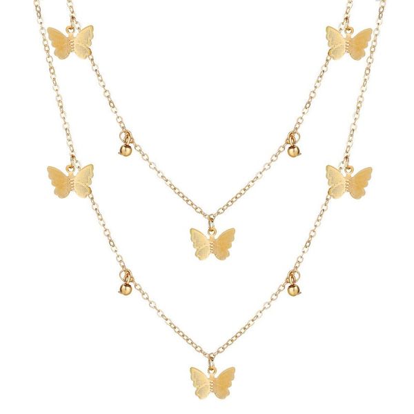 

butterfly necklace creative retro simple alloy metal multi-layer clavicle chain, Golden;silver
