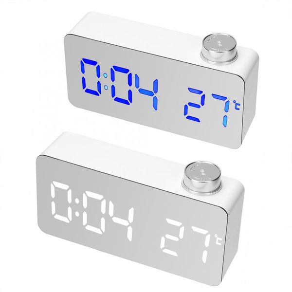 

mirror surface knob stylish led light electronic alarm clock home bedroom decorationtime temperature display home decoration