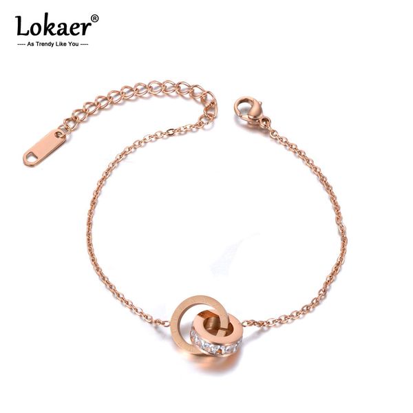 

lokaer titanium stainless steel cz crystal circle charm bracelets for women girls rose gold chain & link bracelet jewelry b19111, Black
