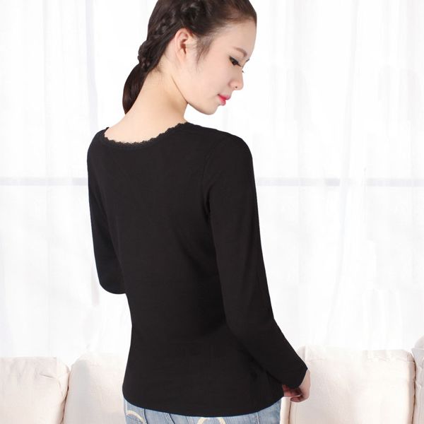 

female warm long sleeved lace shirt bottoming long johns spring autumn new loose thin black coat thread thermal underwear women, Black;white
