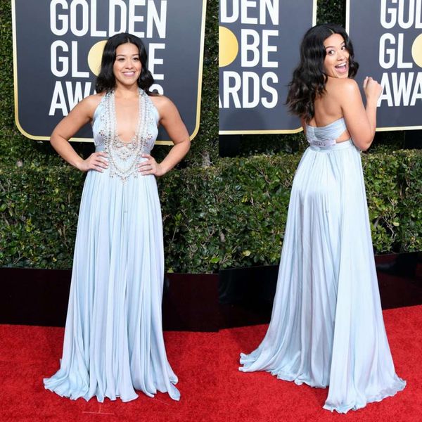 

2019 красный ковер вечерние платья sexy глубокий v шеи спинки рукавов шифон вечерние платья длиной до пола линии пром платья, Black;red