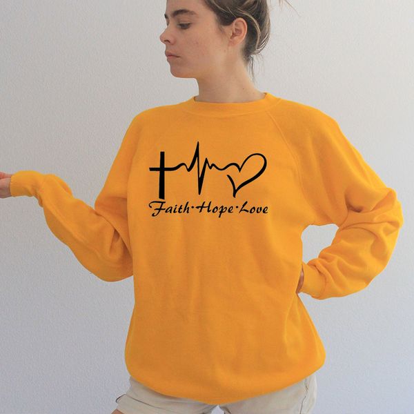 

faith hope love women sweatshirt crewneck pullover heartbeat graphic harajuku hoodie christian jesus clothes drop shipping, Black