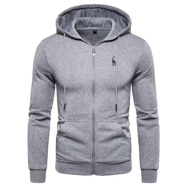 

2019 new autumn winter hoodied mens sweatshirts deer embroidery fleece thick hoodies men sportswear zipper sweatshirts, Black