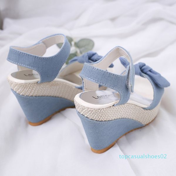 

2019 new designer denim women quality wedges high heels peep-toe platform shoes woman thick bottom sandals y200405 t02, Black