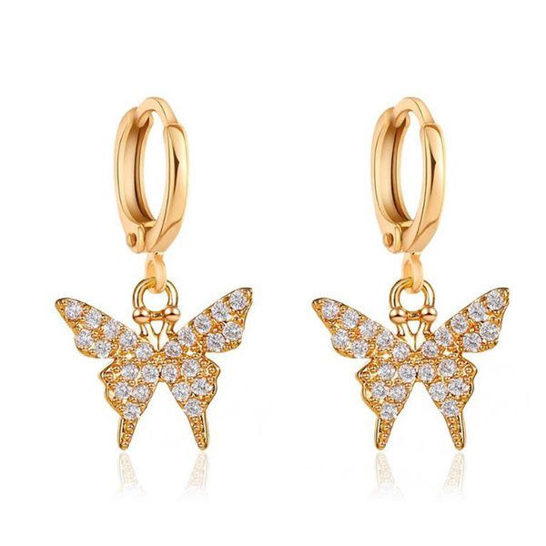 

gold color rhinestones butterfly huggie earrings animal butterfly pendant drop earrings for women charm insect ear ring jewelry, Silver