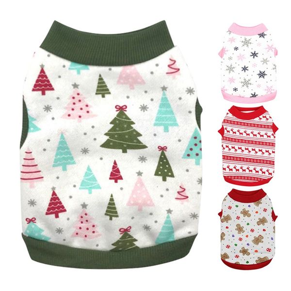 

pet clothes for christmas dog cat cotton shirt elk snowflake printed vest carnival puppy pet clothing for chihuahua teddy
