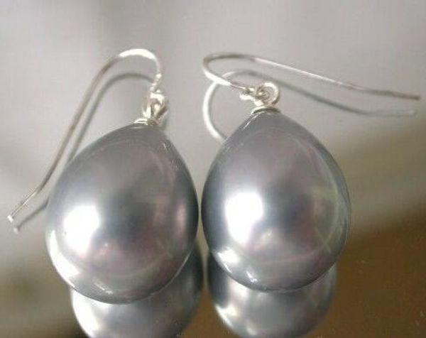 

11-15mm gris shell perla pendientes de plata, Silver