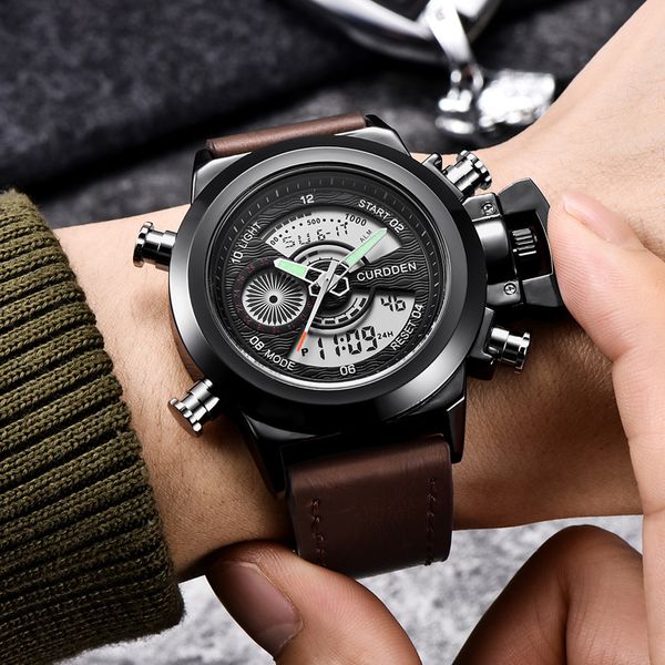 

luxury men's quartz watch casual simple led digital sports watch waterproof leather belt wrist relogio masculino#y, Slivery;brown