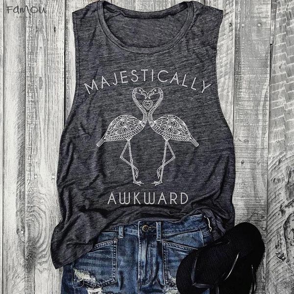 

Flamingo Hot Tanks O-Neck Majestically Awkward Women Printed Tank Casual Sleeveless Tops Summer Female Casual Ladies Tops