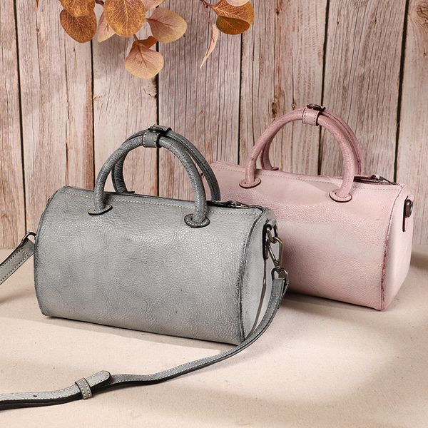 

hugwiser graceful temperament genuine leather women handbags vintage fog wax shoulder bag pillow bag light solid color pretty