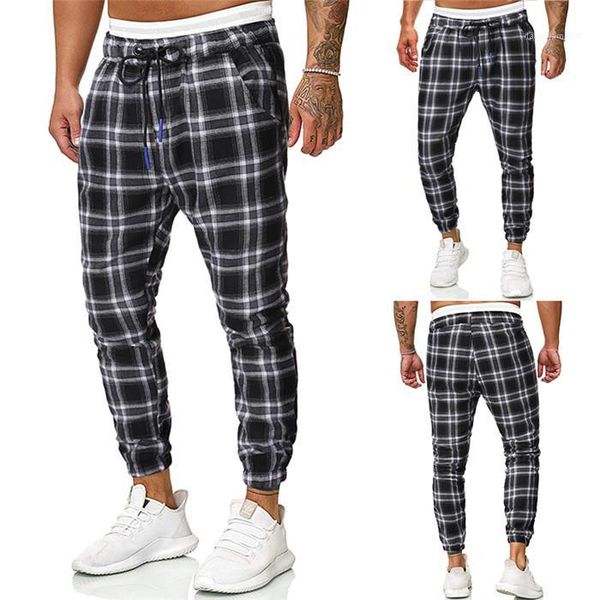 

apparel mens summer designer plaid print pants drawstring fashion style homme clothing sports fashion regular casual, Black