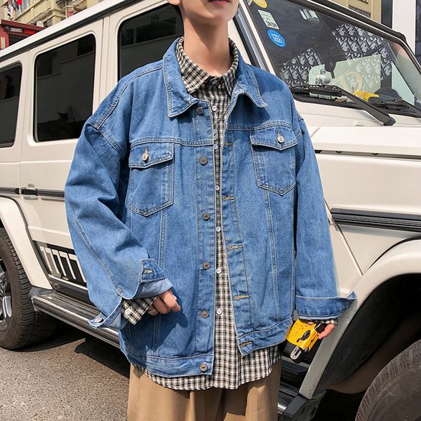 

spring and autumn men's denim jacket korean-style trend workwear cowboy clothing hong kong style loose retro versatile coat, Black;brown
