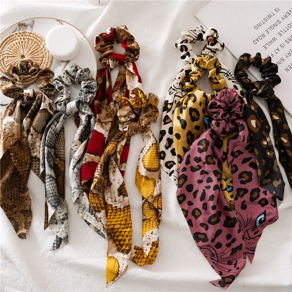 

new style leopord pattern snakeskin ribbon hairband women's-in-up-do large intestine ring versatile europe and america hair acce, Brown