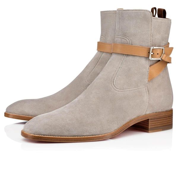 

2019 luxurious designer red bottom boots for men shoes ankle boots kicko style black suede calfskin elegant men's low heels boots d3