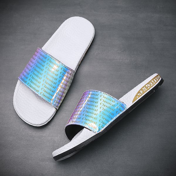 

men's shoes sandals and slippers bright surface slippers summer thick bottom indoor and outdoor sandals anti-slip men's word slipp, Black