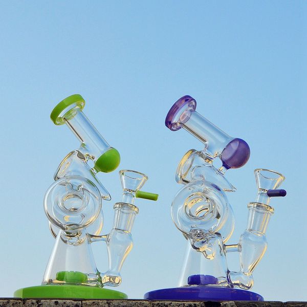 Sidecar Design Dab Rig Vetro Bong unici Narghilè Ciambella a fessura Perc Doppio riciclatore Bong Acqua Olio Rig Tubi dell'acqua con ciotola XL-320