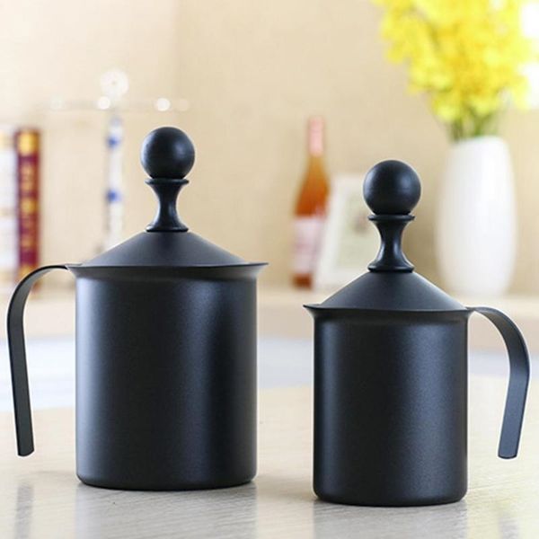 

400ml/800ml double layers stainless steel manual milk frother milk foam mesh coffee creamer mugs milk frother coffeeware