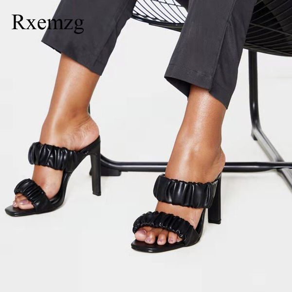 

rxemzg square toe high heels slippers shoes woman mules square heels sandals peep toe summer outdoor pumps ladies sandals, Black