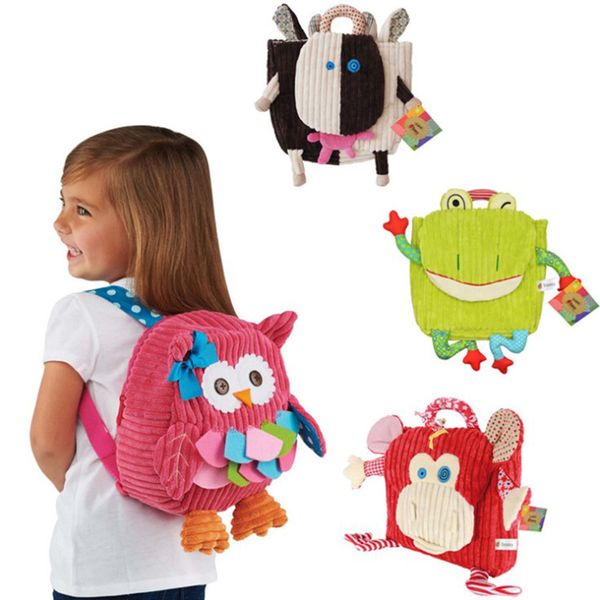 

cute cartoon soft polyester owl cow frog monkey bag backpack for kids children 3-6 year old schoolbag